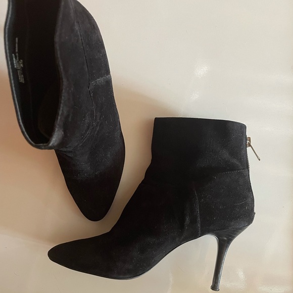 Black Suede Ankle Heel Booties - Heeled Boots with Zipper for Going Out - Picture 1 of 13